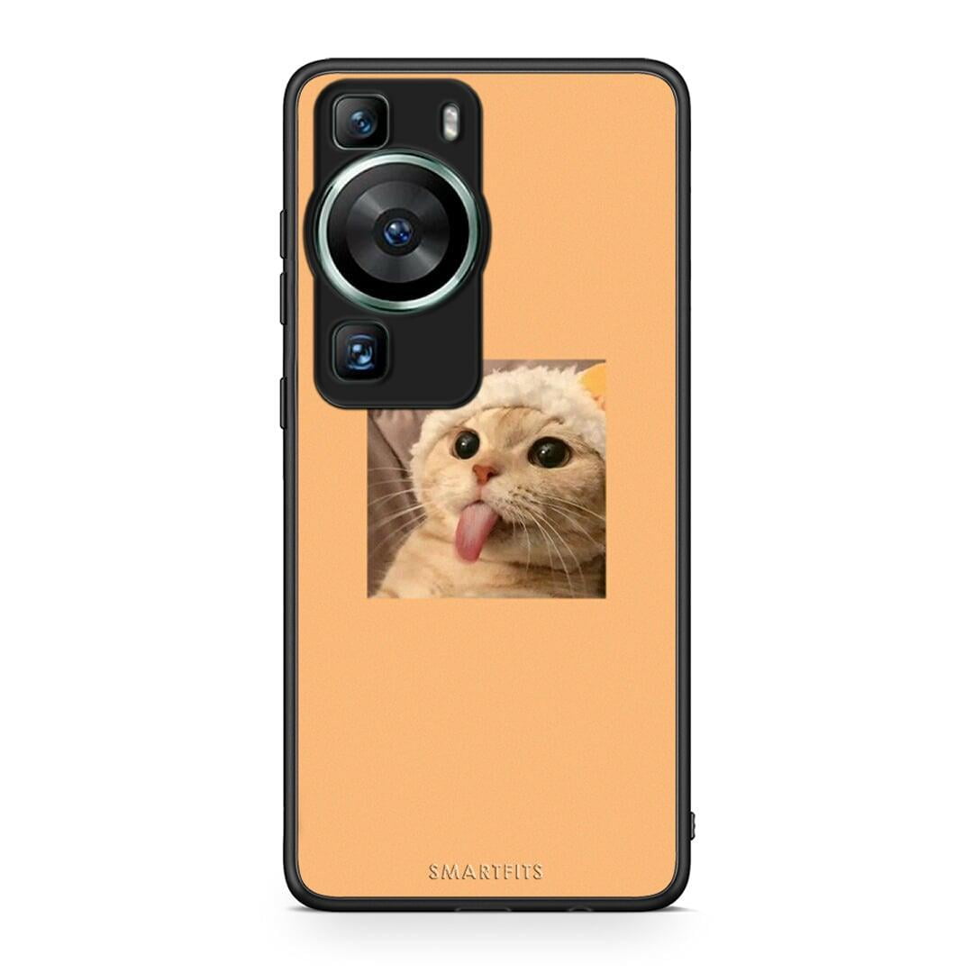 Θήκη Huawei P60 Cat Tongue από τη Smartfits με σχέδιο στο πίσω μέρος και μαύρο περίβλημα | Huawei P60 Cat Tongue Case with Colorful Back and Black Bezels