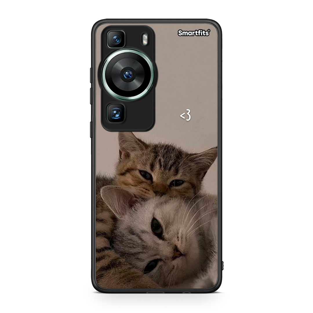 Θήκη Huawei P60 Cats In Love από τη Smartfits με σχέδιο στο πίσω μέρος και μαύρο περίβλημα | Huawei P60 Cats In Love Case with Colorful Back and Black Bezels