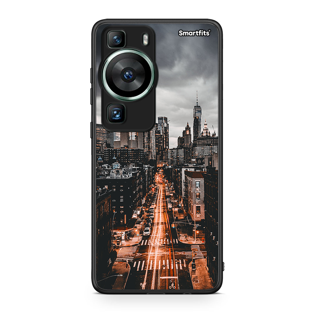 Θήκη Huawei P60 City Lights από τη Smartfits με σχέδιο στο πίσω μέρος και μαύρο περίβλημα | Huawei P60 City Lights Case with Colorful Back and Black Bezels