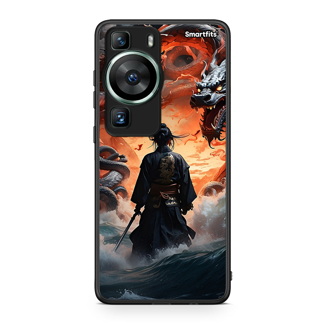 Θήκη Huawei P60 Dragons Fight από τη Smartfits με σχέδιο στο πίσω μέρος και μαύρο περίβλημα | Huawei P60 Dragons Fight Case with Colorful Back and Black Bezels