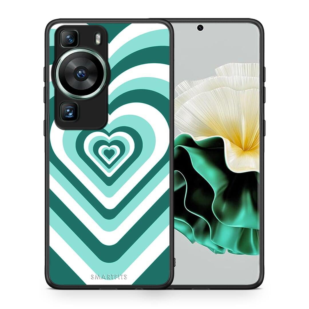 Θήκη Huawei P60 Green Hearts από τη Smartfits με σχέδιο στο πίσω μέρος και μαύρο περίβλημα | Huawei P60 Green Hearts Case with Colorful Back and Black Bezels