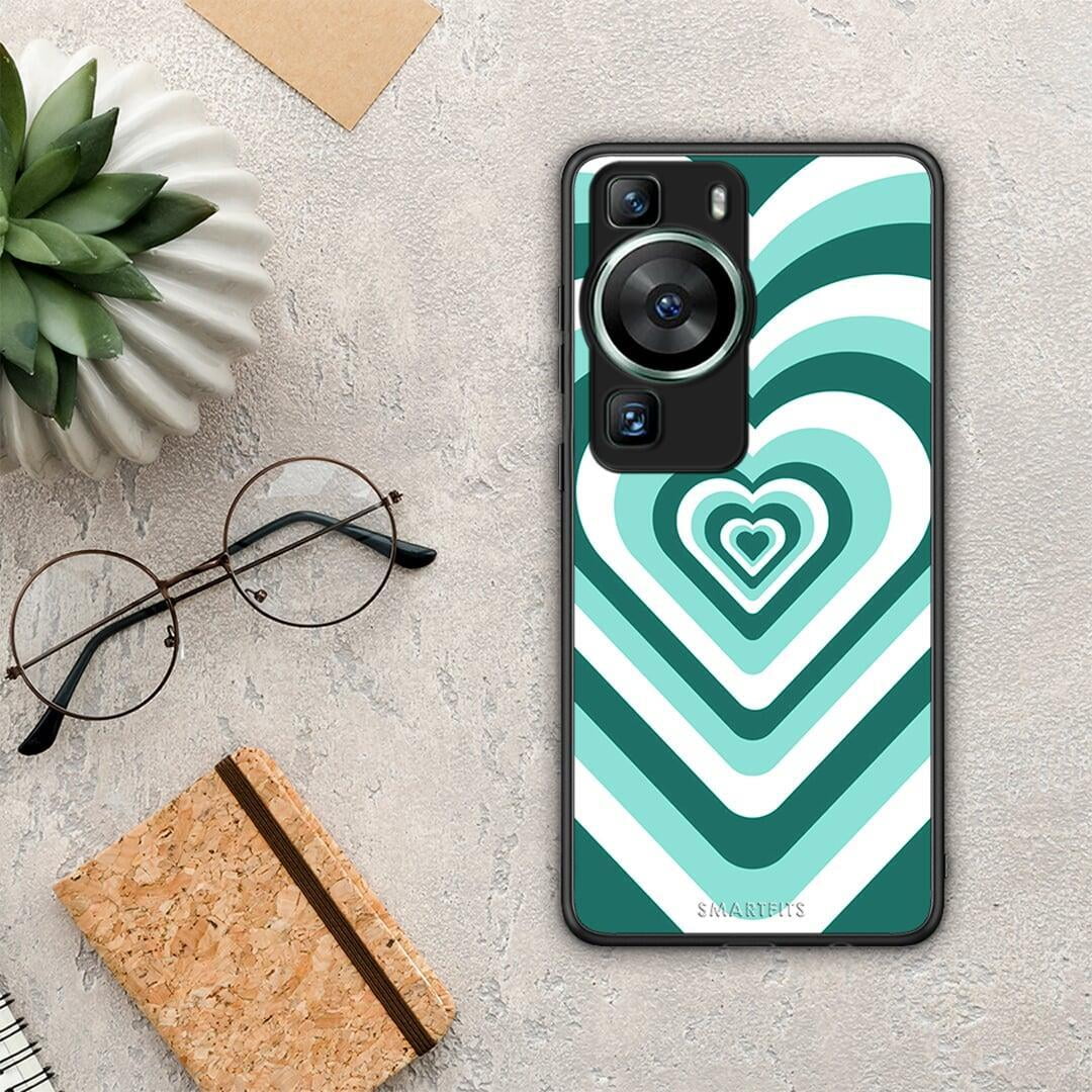 Θήκη Huawei P60 Green Hearts από τη Smartfits με σχέδιο στο πίσω μέρος και μαύρο περίβλημα | Huawei P60 Green Hearts Case with Colorful Back and Black Bezels