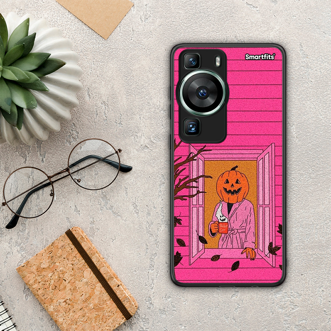 Θήκη Huawei P60 Halloween Pumpkin Lady από τη Smartfits με σχέδιο στο πίσω μέρος και μαύρο περίβλημα | Huawei P60 Halloween Pumpkin Lady Case with Colorful Back and Black Bezels