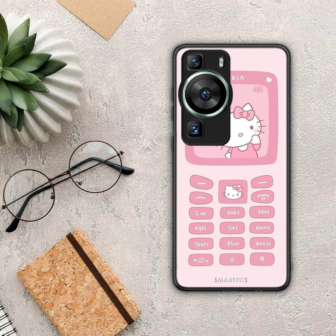 Θήκη Huawei P60 Hello Kitten από τη Smartfits με σχέδιο στο πίσω μέρος και μαύρο περίβλημα | Huawei P60 Hello Kitten Case with Colorful Back and Black Bezels
