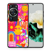 Thumbnail for Θήκη Huawei P60 Hippie Love από τη Smartfits με σχέδιο στο πίσω μέρος και μαύρο περίβλημα | Huawei P60 Hippie Love Case with Colorful Back and Black Bezels