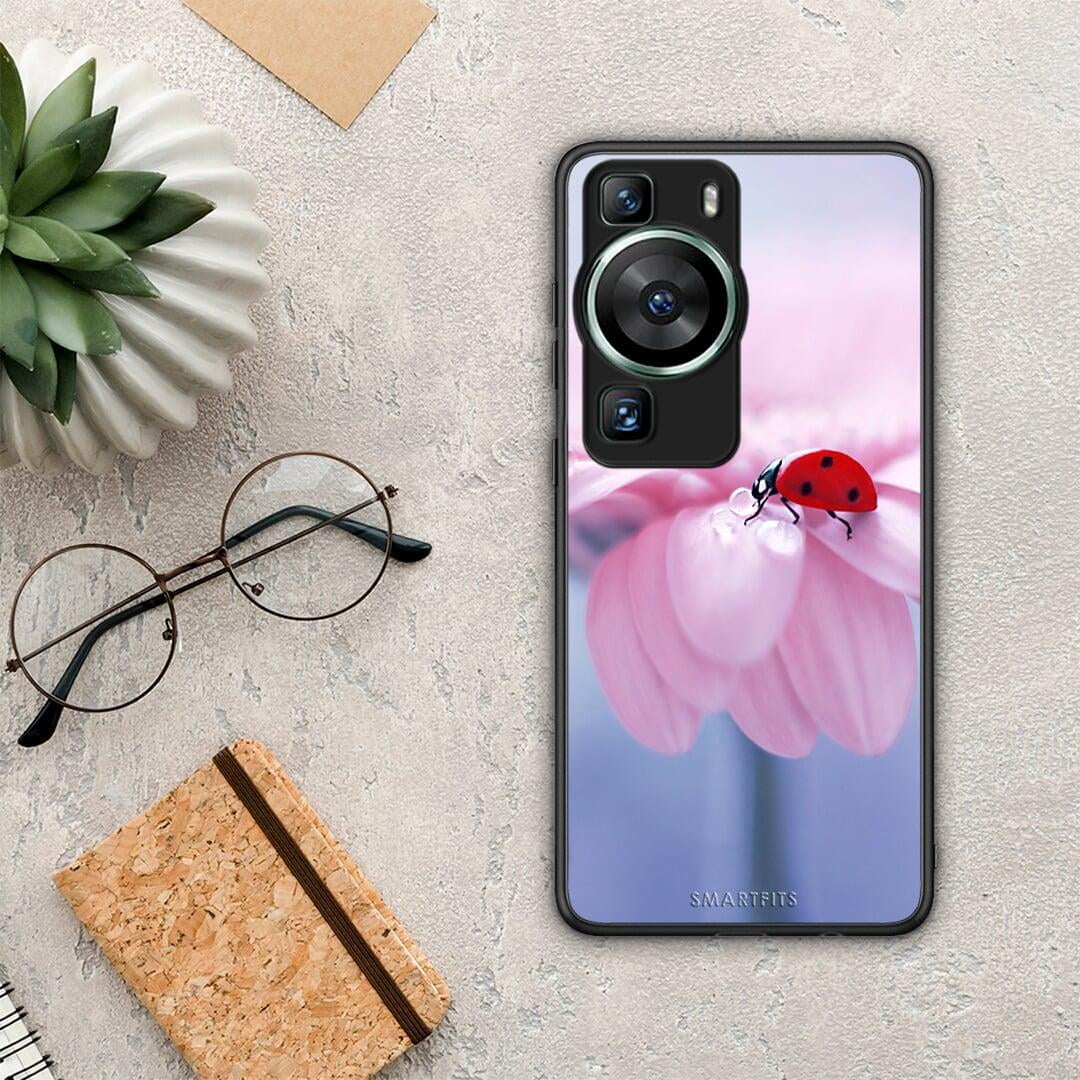 Θήκη Huawei P60 Ladybug Flower από τη Smartfits με σχέδιο στο πίσω μέρος και μαύρο περίβλημα | Huawei P60 Ladybug Flower Case with Colorful Back and Black Bezels