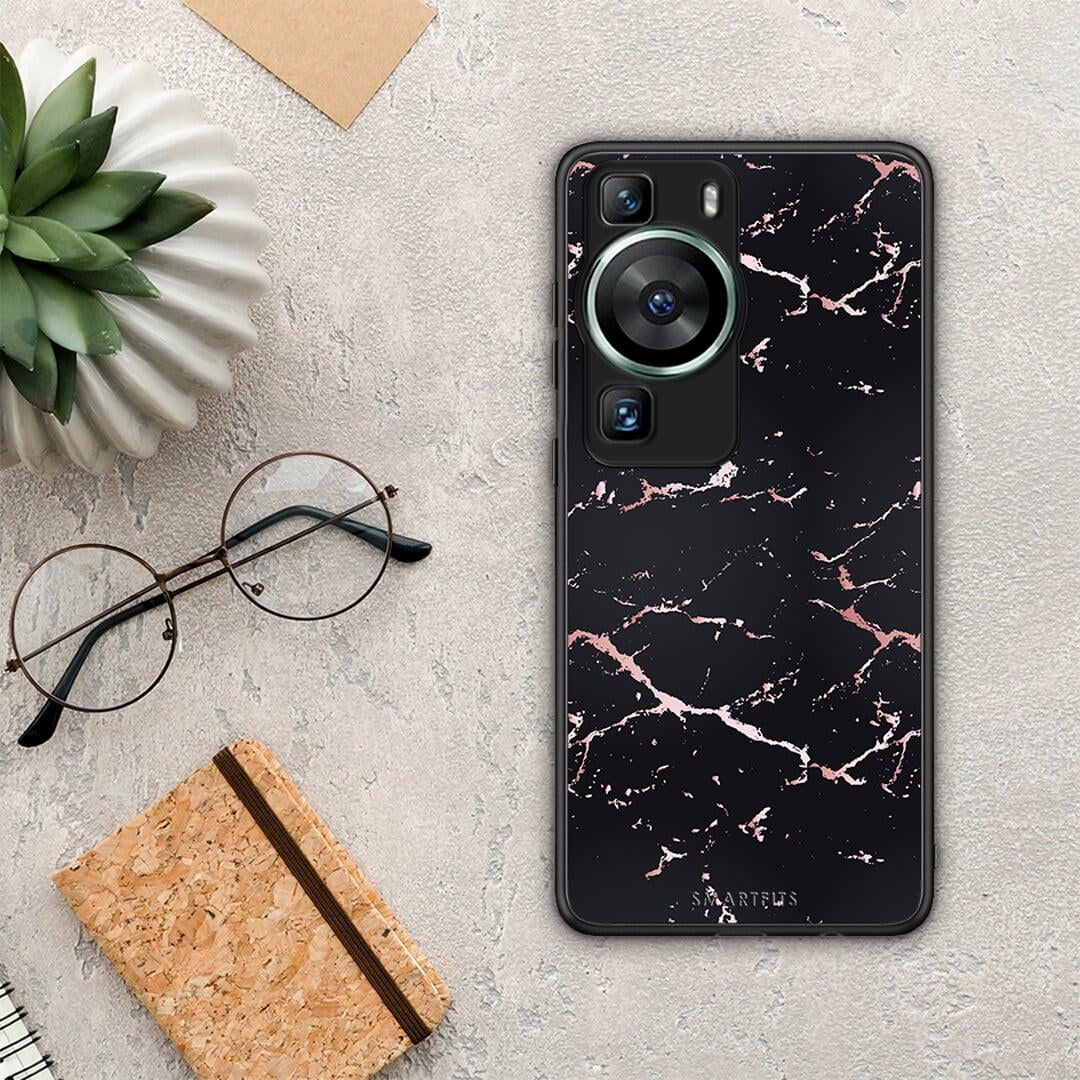 Θήκη Huawei P60 Marble Black Rosegold από τη Smartfits με σχέδιο στο πίσω μέρος και μαύρο περίβλημα | Huawei P60 Marble Black Rosegold Case with Colorful Back and Black Bezels