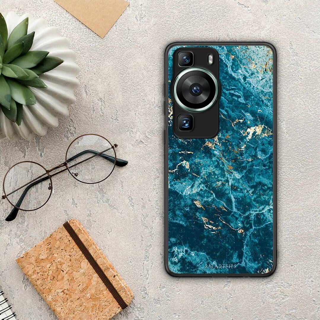 Θήκη Huawei P60 Marble Blue από τη Smartfits με σχέδιο στο πίσω μέρος και μαύρο περίβλημα | Huawei P60 Marble Blue Case with Colorful Back and Black Bezels