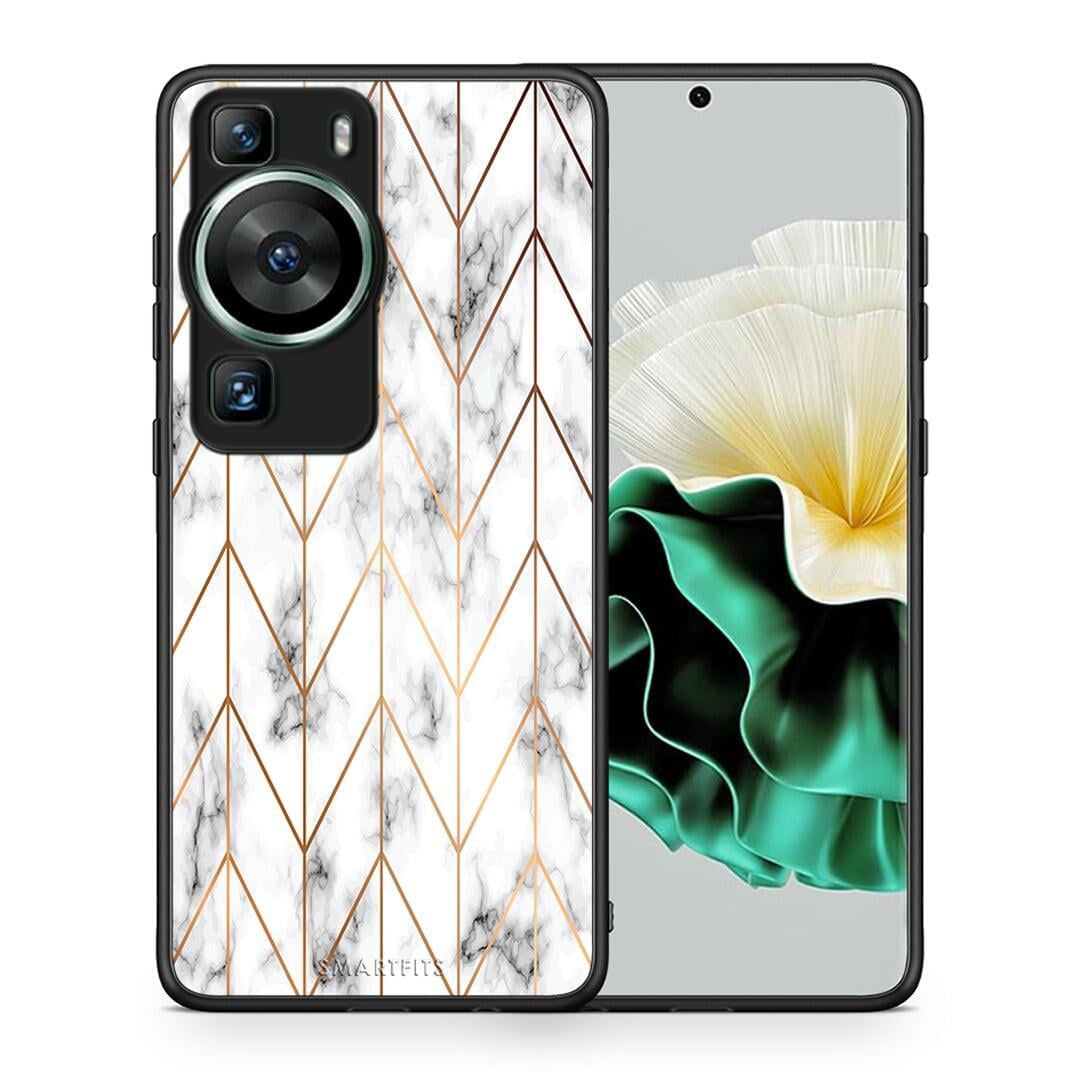 Θήκη Huawei P60 Marble Gold Geometric από τη Smartfits με σχέδιο στο πίσω μέρος και μαύρο περίβλημα | Huawei P60 Marble Gold Geometric Case with Colorful Back and Black Bezels