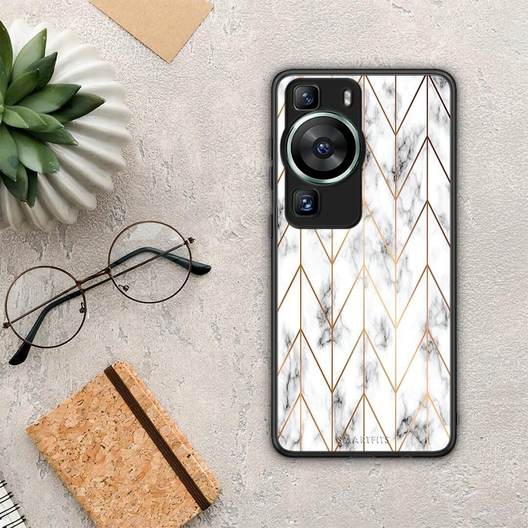 Θήκη Huawei P60 Marble Gold Geometric από τη Smartfits με σχέδιο στο πίσω μέρος και μαύρο περίβλημα | Huawei P60 Marble Gold Geometric Case with Colorful Back and Black Bezels