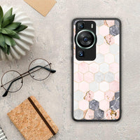 Thumbnail for Θήκη Huawei P60 Marble Hexagon Pink από τη Smartfits με σχέδιο στο πίσω μέρος και μαύρο περίβλημα | Huawei P60 Marble Hexagon Pink Case with Colorful Back and Black Bezels