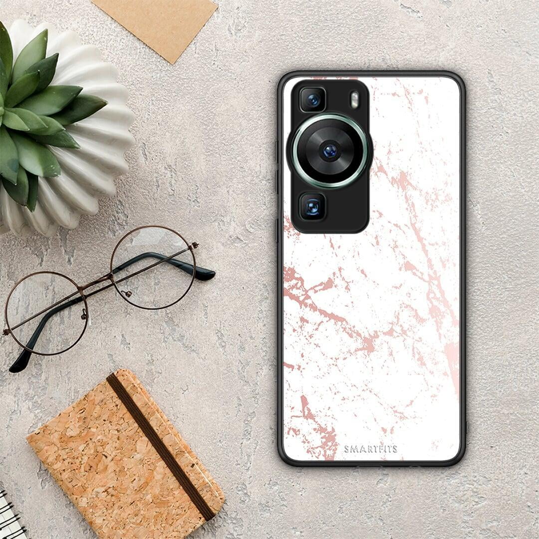 Θήκη Huawei P60 Marble Pink Splash από τη Smartfits με σχέδιο στο πίσω μέρος και μαύρο περίβλημα | Huawei P60 Marble Pink Splash Case with Colorful Back and Black Bezels