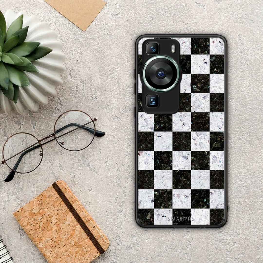 Θήκη Huawei P60 Marble Square Geometric από τη Smartfits με σχέδιο στο πίσω μέρος και μαύρο περίβλημα | Huawei P60 Marble Square Geometric Case with Colorful Back and Black Bezels