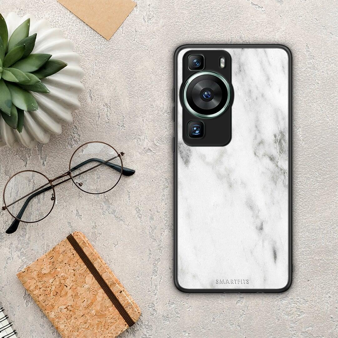 Θήκη Huawei P60 Marble White από τη Smartfits με σχέδιο στο πίσω μέρος και μαύρο περίβλημα | Huawei P60 Marble White Case with Colorful Back and Black Bezels