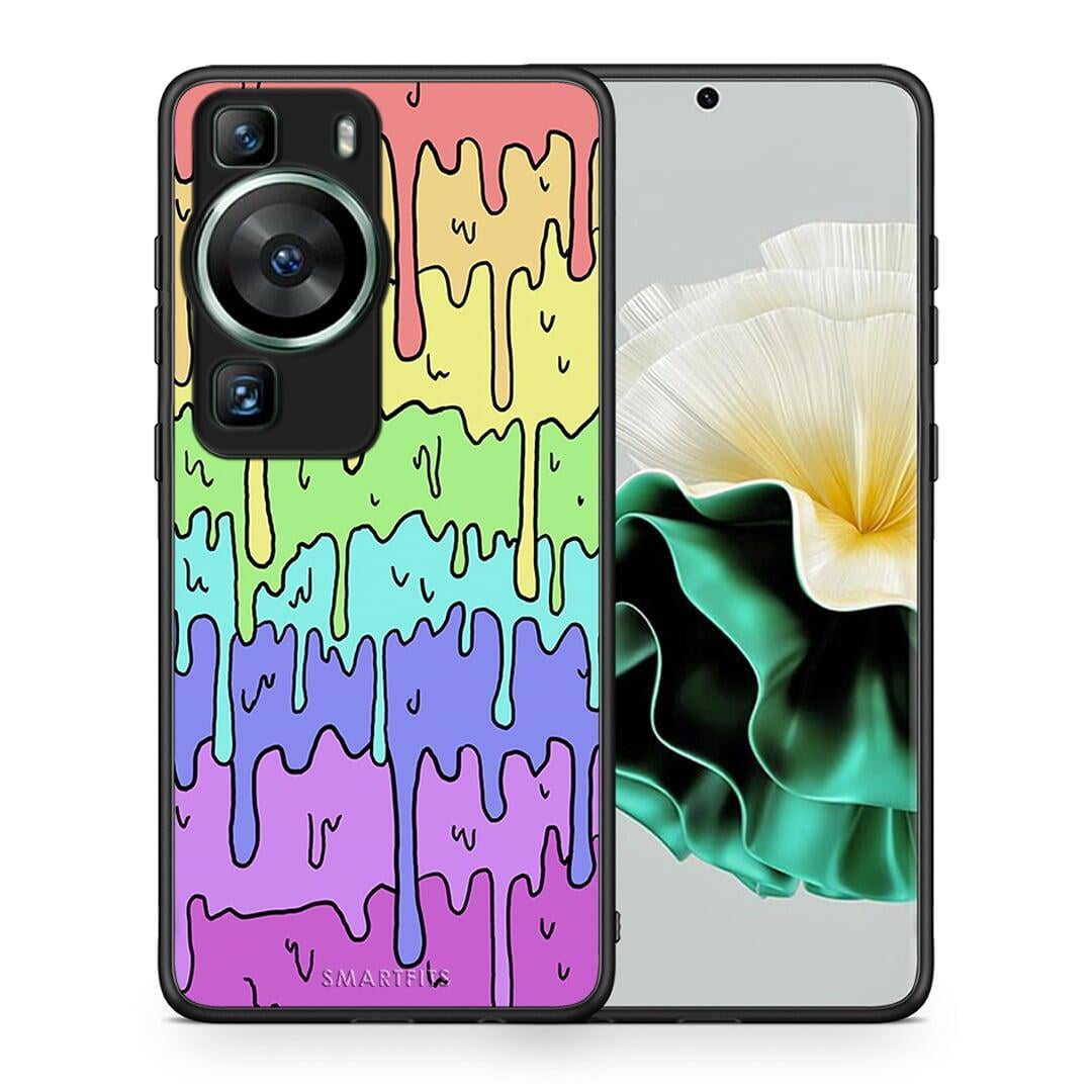 Θήκη Huawei P60 Melting Rainbow από τη Smartfits με σχέδιο στο πίσω μέρος και μαύρο περίβλημα | Huawei P60 Melting Rainbow Case with Colorful Back and Black Bezels