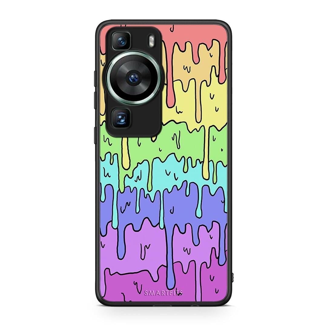 Θήκη Huawei P60 Melting Rainbow από τη Smartfits με σχέδιο στο πίσω μέρος και μαύρο περίβλημα | Huawei P60 Melting Rainbow Case with Colorful Back and Black Bezels