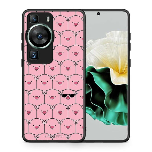 Θήκη Huawei P60 Pig Glasses από τη Smartfits με σχέδιο στο πίσω μέρος και μαύρο περίβλημα | Huawei P60 Pig Glasses Case with Colorful Back and Black Bezels