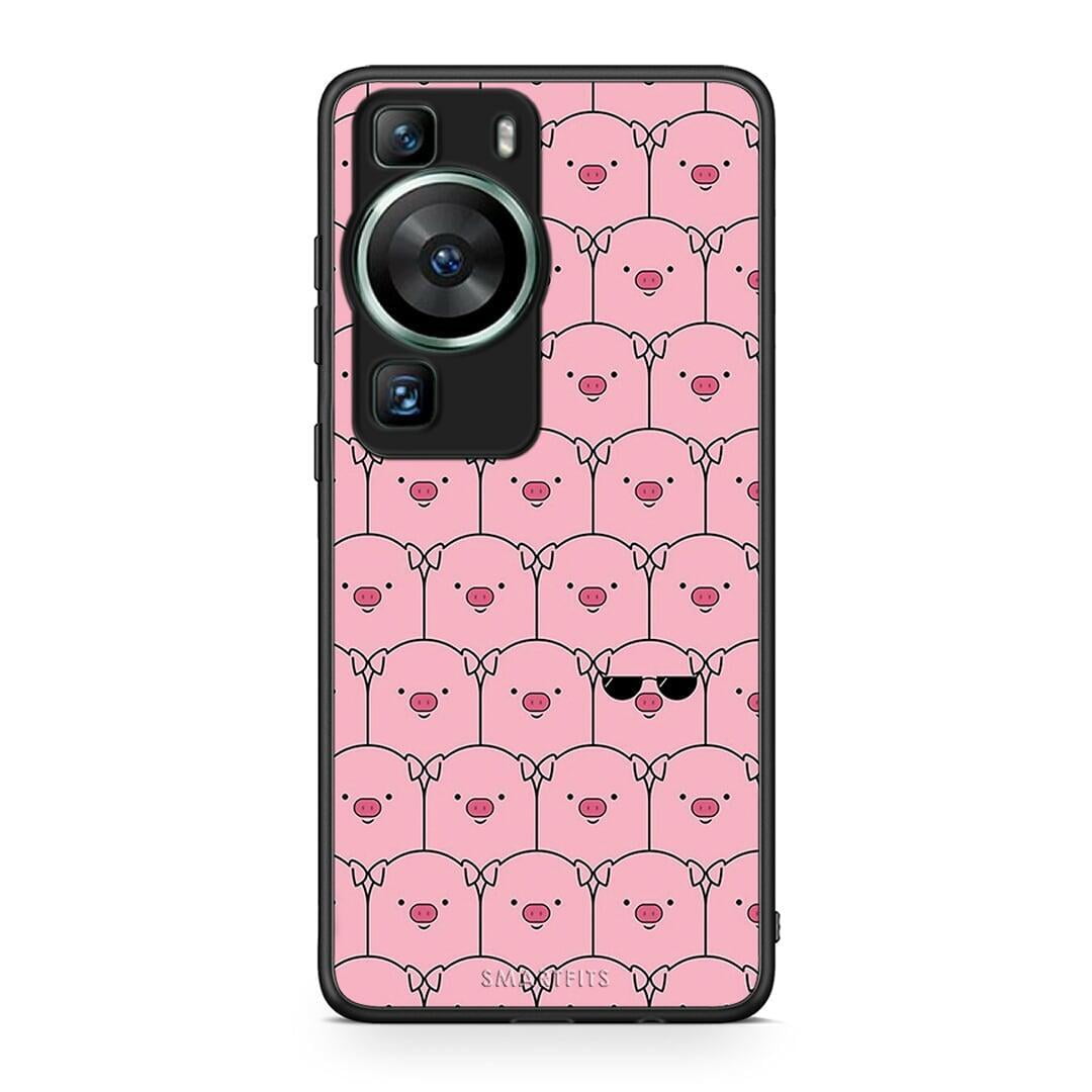 Θήκη Huawei P60 Pig Glasses από τη Smartfits με σχέδιο στο πίσω μέρος και μαύρο περίβλημα | Huawei P60 Pig Glasses Case with Colorful Back and Black Bezels