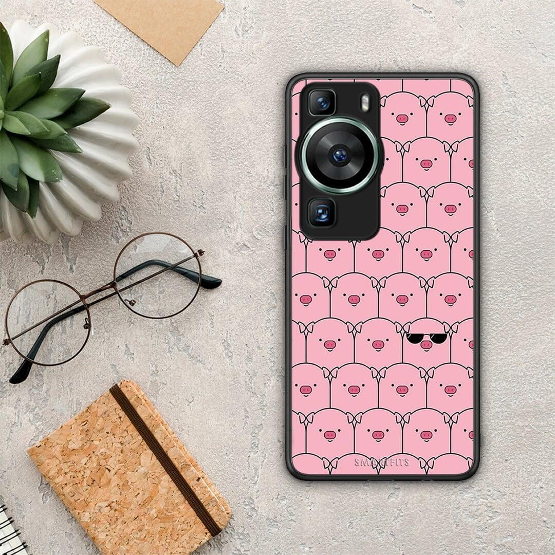 Θήκη Huawei P60 Pig Glasses από τη Smartfits με σχέδιο στο πίσω μέρος και μαύρο περίβλημα | Huawei P60 Pig Glasses Case with Colorful Back and Black Bezels