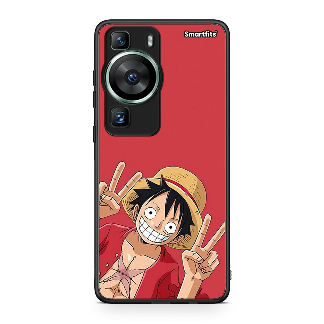 Θήκη Huawei P60 Pirate Luffy από τη Smartfits με σχέδιο στο πίσω μέρος και μαύρο περίβλημα | Huawei P60 Pirate Luffy Case with Colorful Back and Black Bezels