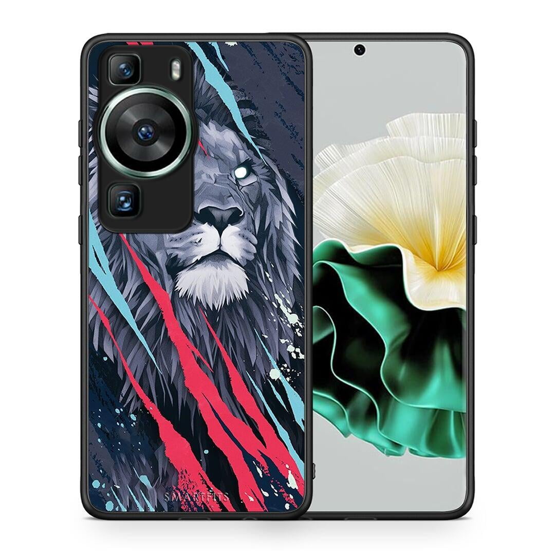 Θήκη Huawei P60 PopArt Lion Designer από τη Smartfits με σχέδιο στο πίσω μέρος και μαύρο περίβλημα | Huawei P60 PopArt Lion Designer Case with Colorful Back and Black Bezels