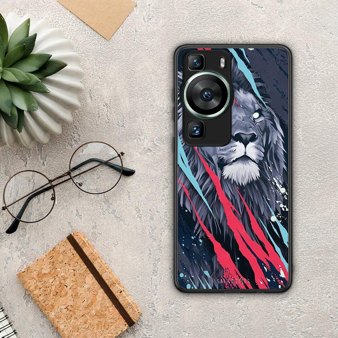 Θήκη Huawei P60 PopArt Lion Designer από τη Smartfits με σχέδιο στο πίσω μέρος και μαύρο περίβλημα | Huawei P60 PopArt Lion Designer Case with Colorful Back and Black Bezels