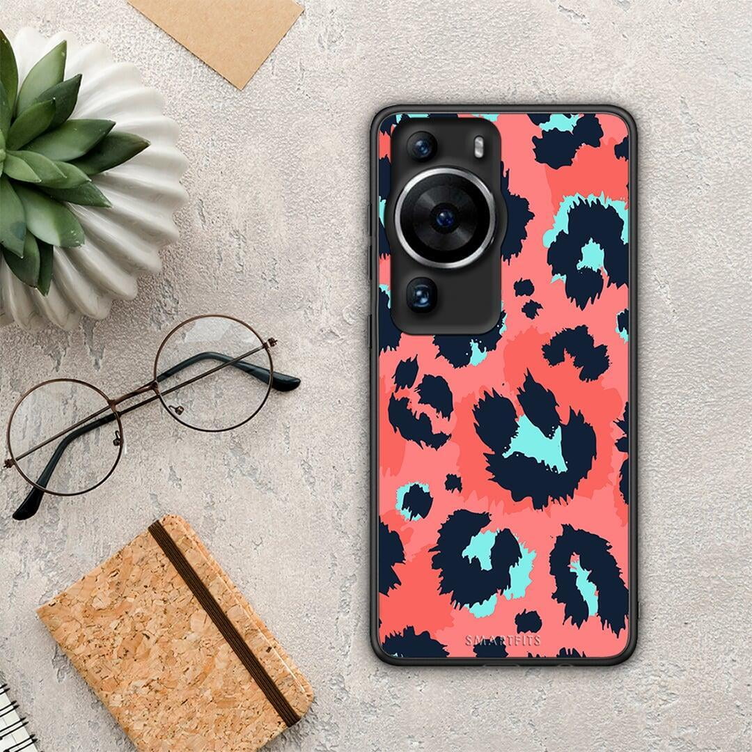 Θήκη Huawei P60 Pro Animal Pink Leopard από τη Smartfits με σχέδιο στο πίσω μέρος και μαύρο περίβλημα | Huawei P60 Pro Animal Pink Leopard Case with Colorful Back and Black Bezels