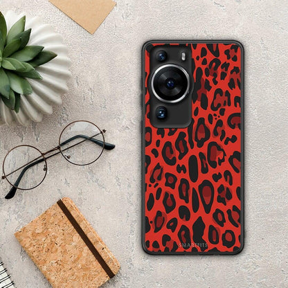 Θήκη Huawei P60 Pro Animal Red Leopard από τη Smartfits με σχέδιο στο πίσω μέρος και μαύρο περίβλημα | Huawei P60 Pro Animal Red Leopard Case with Colorful Back and Black Bezels