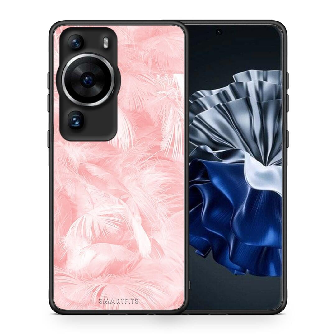 Θήκη Huawei P60 Pro Boho Pink Feather από τη Smartfits με σχέδιο στο πίσω μέρος και μαύρο περίβλημα | Huawei P60 Pro Boho Pink Feather Case with Colorful Back and Black Bezels