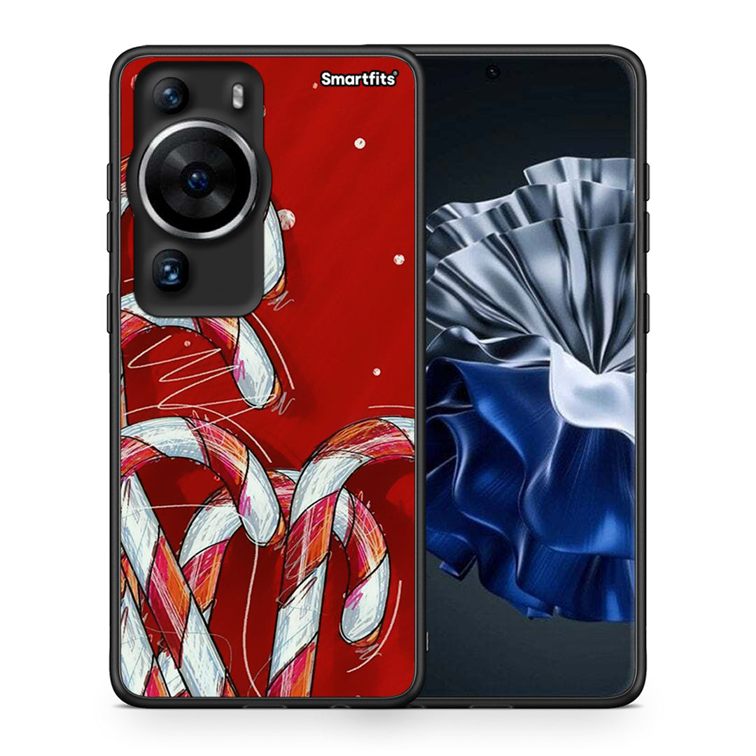 Θήκη Huawei P60 Pro Candy Cane από τη Smartfits με σχέδιο στο πίσω μέρος και μαύρο περίβλημα | Huawei P60 Pro Candy Cane Case with Colorful Back and Black Bezels