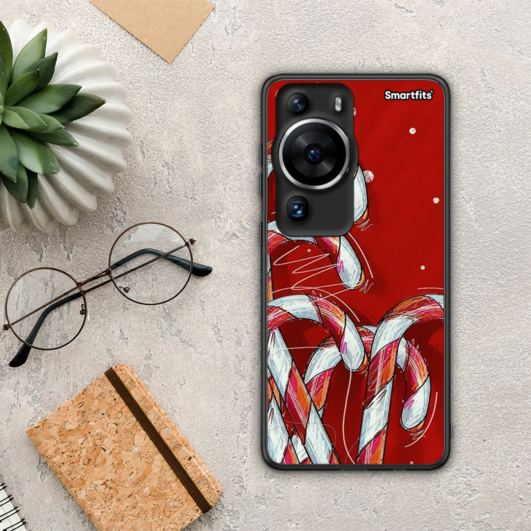 Θήκη Huawei P60 Pro Candy Cane από τη Smartfits με σχέδιο στο πίσω μέρος και μαύρο περίβλημα | Huawei P60 Pro Candy Cane Case with Colorful Back and Black Bezels