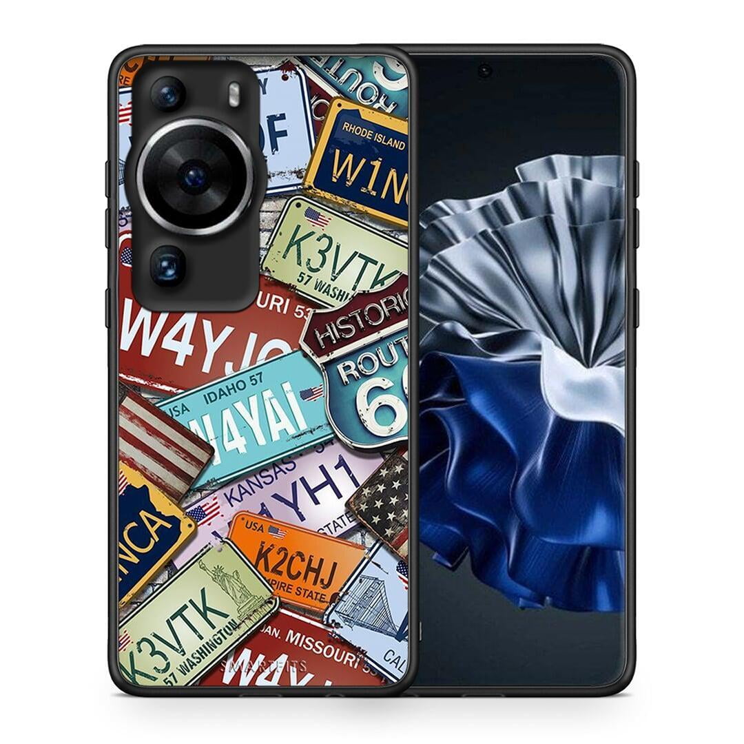 Θήκη Huawei P60 Pro Car Plates από τη Smartfits με σχέδιο στο πίσω μέρος και μαύρο περίβλημα | Huawei P60 Pro Car Plates Case with Colorful Back and Black Bezels
