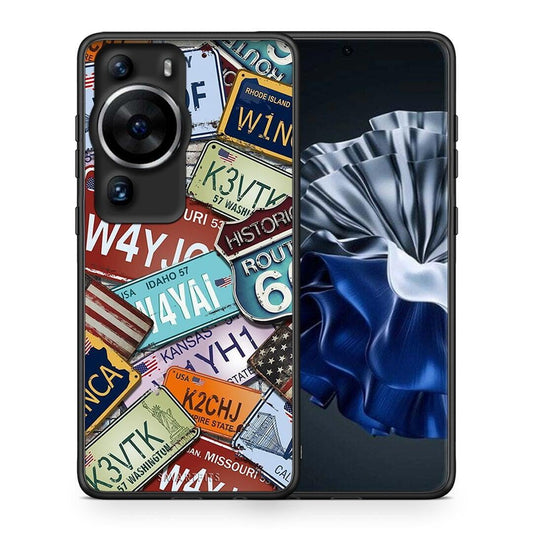 Θήκη Huawei P60 Pro Car Plates από τη Smartfits με σχέδιο στο πίσω μέρος και μαύρο περίβλημα | Huawei P60 Pro Car Plates Case with Colorful Back and Black Bezels