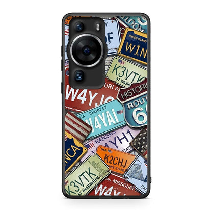 Θήκη Huawei P60 Pro Car Plates από τη Smartfits με σχέδιο στο πίσω μέρος και μαύρο περίβλημα | Huawei P60 Pro Car Plates Case with Colorful Back and Black Bezels