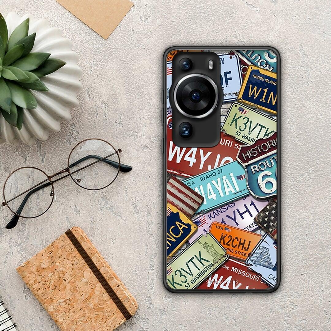 Θήκη Huawei P60 Pro Car Plates από τη Smartfits με σχέδιο στο πίσω μέρος και μαύρο περίβλημα | Huawei P60 Pro Car Plates Case with Colorful Back and Black Bezels