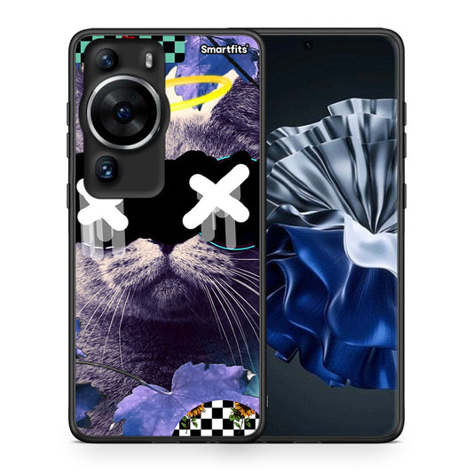 Θήκη Huawei P60 Pro Cat Collage από τη Smartfits με σχέδιο στο πίσω μέρος και μαύρο περίβλημα | Huawei P60 Pro Cat Collage Case with Colorful Back and Black Bezels
