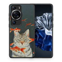 Thumbnail for Θήκη Huawei P60 Pro Cat Goldfish από τη Smartfits με σχέδιο στο πίσω μέρος και μαύρο περίβλημα | Huawei P60 Pro Cat Goldfish Case with Colorful Back and Black Bezels