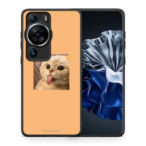 Θήκη Huawei P60 Pro Cat Tongue από τη Smartfits με σχέδιο στο πίσω μέρος και μαύρο περίβλημα | Huawei P60 Pro Cat Tongue Case with Colorful Back and Black Bezels