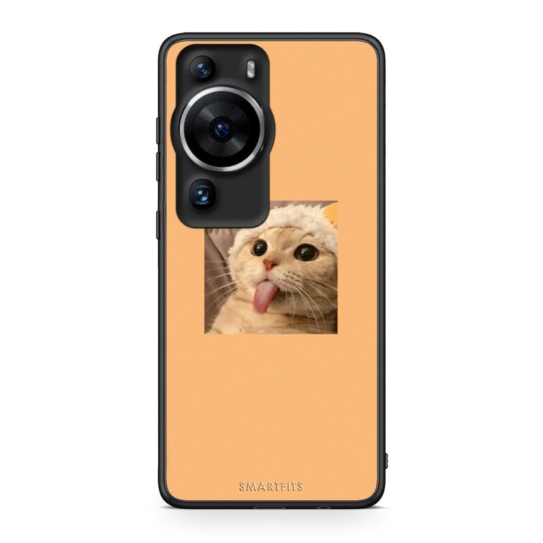 Θήκη Huawei P60 Pro Cat Tongue από τη Smartfits με σχέδιο στο πίσω μέρος και μαύρο περίβλημα | Huawei P60 Pro Cat Tongue Case with Colorful Back and Black Bezels