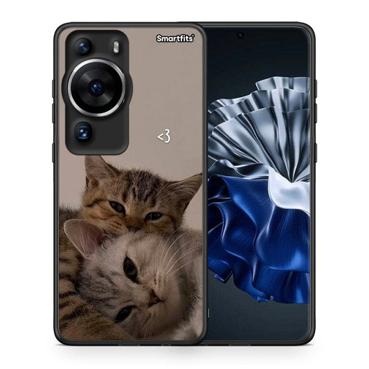 Θήκη Huawei P60 Pro Cats In Love από τη Smartfits με σχέδιο στο πίσω μέρος και μαύρο περίβλημα | Huawei P60 Pro Cats In Love Case with Colorful Back and Black Bezels