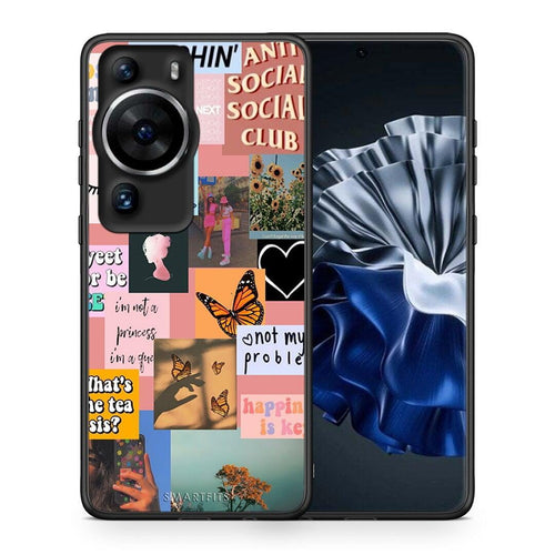 Θήκη Huawei P60 Pro Collage Bitchin από τη Smartfits με σχέδιο στο πίσω μέρος και μαύρο περίβλημα | Huawei P60 Pro Collage Bitchin Case with Colorful Back and Black Bezels