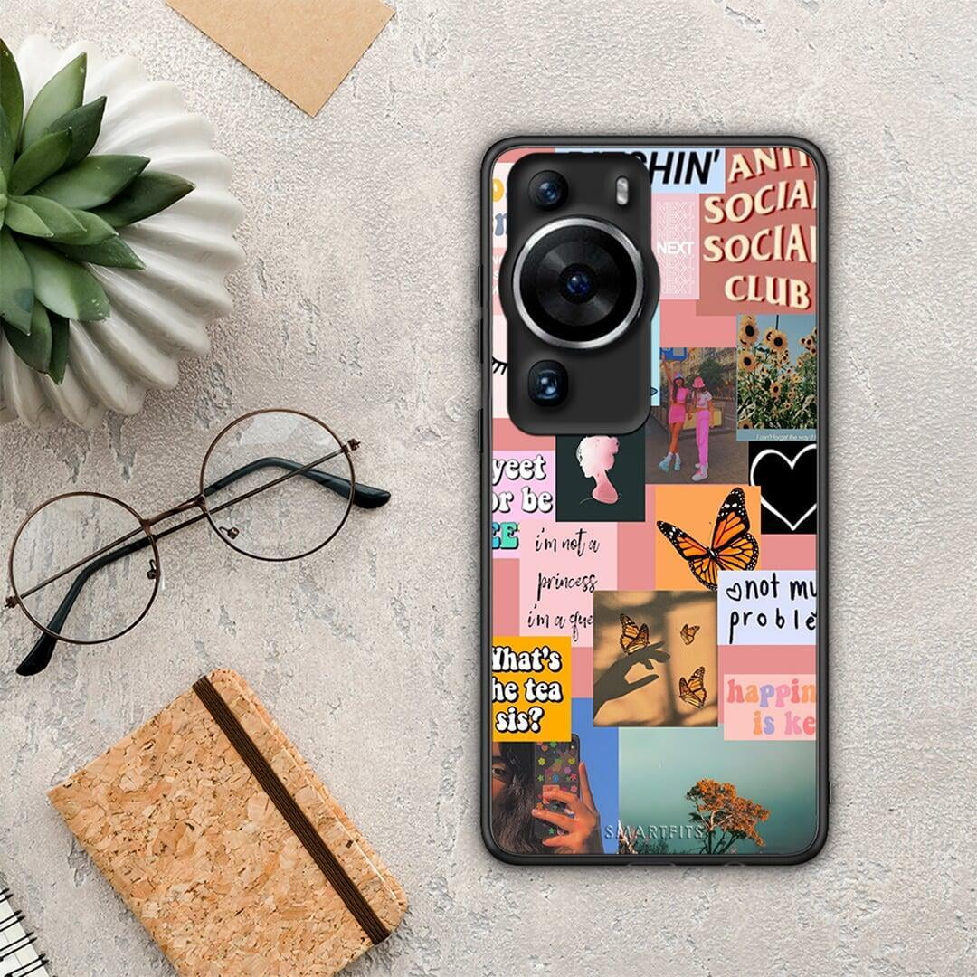 Θήκη Huawei P60 Pro Collage Bitchin από τη Smartfits με σχέδιο στο πίσω μέρος και μαύρο περίβλημα | Huawei P60 Pro Collage Bitchin Case with Colorful Back and Black Bezels