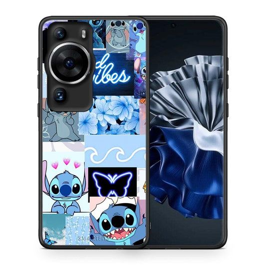 Θήκη Huawei P60 Pro Collage Good Vibes από τη Smartfits με σχέδιο στο πίσω μέρος και μαύρο περίβλημα | Huawei P60 Pro Collage Good Vibes Case with Colorful Back and Black Bezels