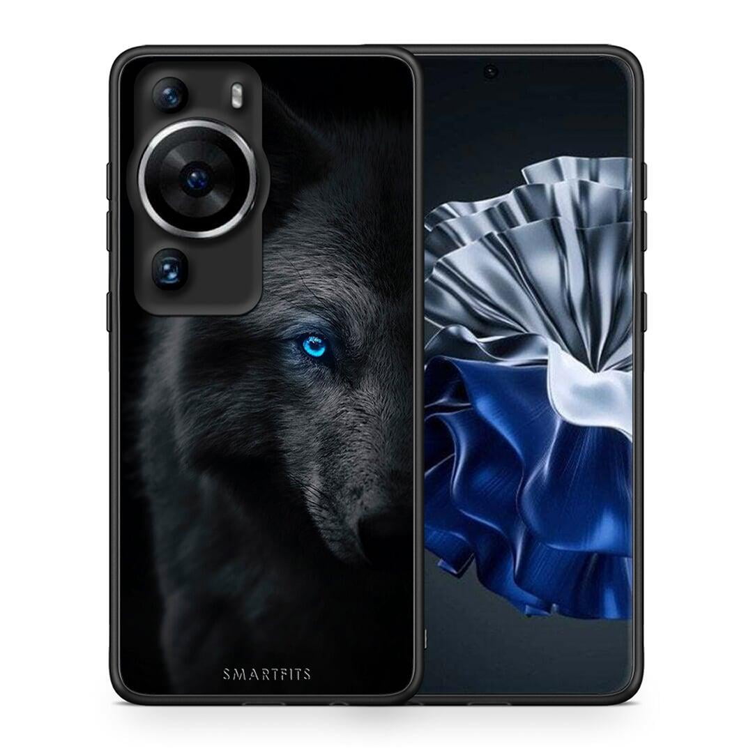 Θήκη Huawei P60 Pro Dark Wolf από τη Smartfits με σχέδιο στο πίσω μέρος και μαύρο περίβλημα | Huawei P60 Pro Dark Wolf Case with Colorful Back and Black Bezels