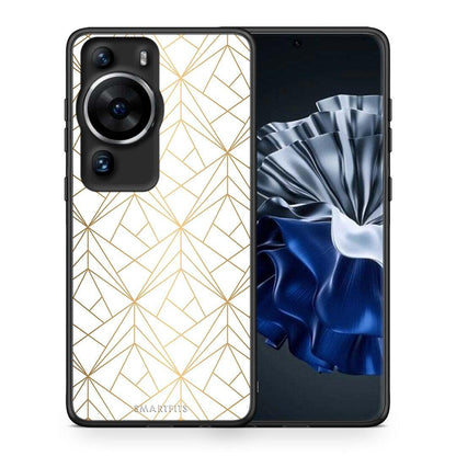 Θήκη Huawei P60 Pro Geometric Luxury White από τη Smartfits με σχέδιο στο πίσω μέρος και μαύρο περίβλημα | Huawei P60 Pro Geometric Luxury White Case with Colorful Back and Black Bezels