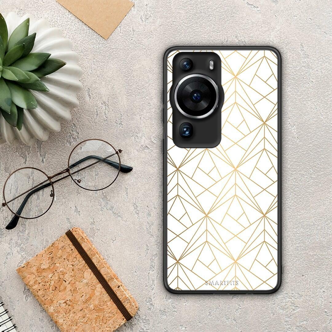 Θήκη Huawei P60 Pro Geometric Luxury White από τη Smartfits με σχέδιο στο πίσω μέρος και μαύρο περίβλημα | Huawei P60 Pro Geometric Luxury White Case with Colorful Back and Black Bezels
