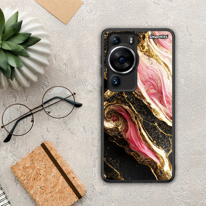 Θήκη Huawei P60 Pro Glamorous Pink Marble από τη Smartfits με σχέδιο στο πίσω μέρος και μαύρο περίβλημα | Huawei P60 Pro Glamorous Pink Marble Case with Colorful Back and Black Bezels