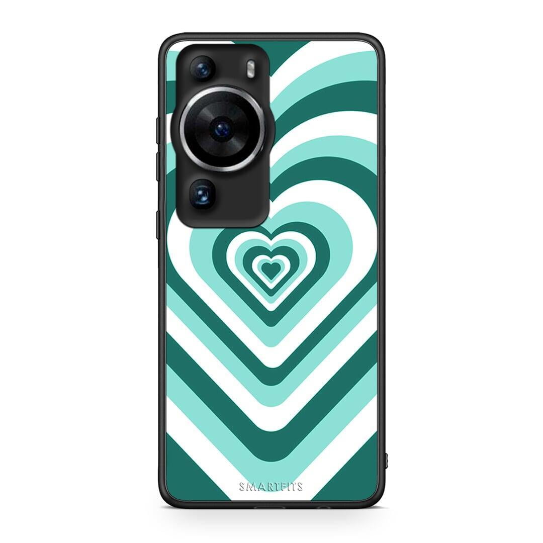 Θήκη Huawei P60 Pro Green Hearts από τη Smartfits με σχέδιο στο πίσω μέρος και μαύρο περίβλημα | Huawei P60 Pro Green Hearts Case with Colorful Back and Black Bezels