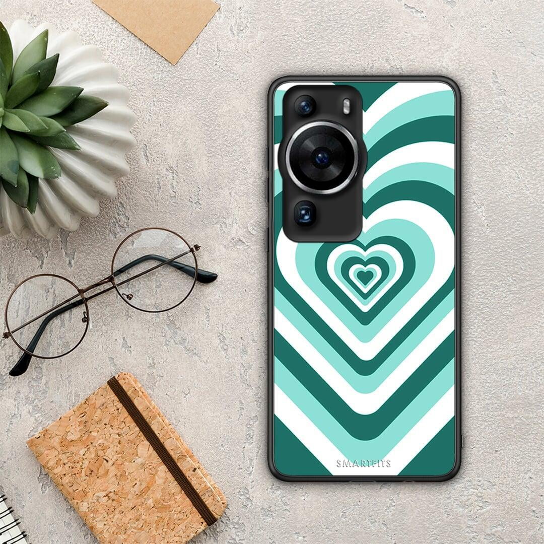 Θήκη Huawei P60 Pro Green Hearts από τη Smartfits με σχέδιο στο πίσω μέρος και μαύρο περίβλημα | Huawei P60 Pro Green Hearts Case with Colorful Back and Black Bezels