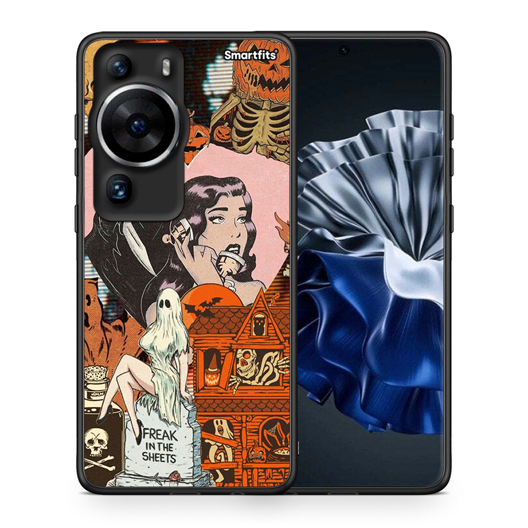 Θήκη Huawei P60 Pro Halloween Collage από τη Smartfits με σχέδιο στο πίσω μέρος και μαύρο περίβλημα | Huawei P60 Pro Halloween Collage Case with Colorful Back and Black Bezels